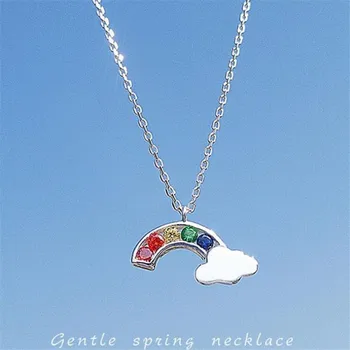 

New Beautiful Colorful Crystal Fashion Jewelry 925 Sterling Silver Sweet After The Rain Rainbow Cloud Pendant Necklaces N230