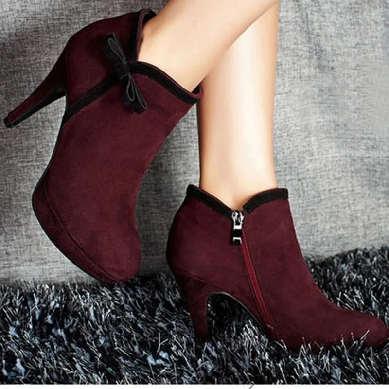 

Lady High quality Winter/Autumn Customized bowtie Zip Short Ankle-boots Genuine Real Leather High heels Bootie Female Style Red