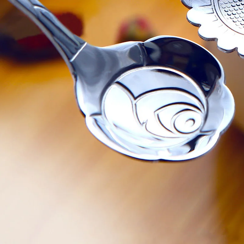 5pcs Tea Spoon Ice Cream Coffee Scoop Stainless Steel Flower Shape Soup Spoon Tableware Five Style For Choose