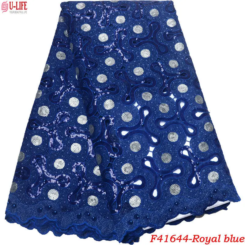 Африканская органза кружевная ткань новейший высококачественный дизайн цветные блестки нигерийский ручной работы Тюль органза кружевное платье F4-1644 - Цвет: F41644-Royal blue