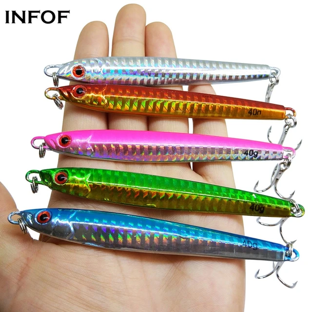 INFOF 5-pieces Metal Jig 30g 40g Jigging Spoon Saltwater Fishing Lure  Casting Trolling Jigs with Treble Hook Hard Baits - AliExpress
