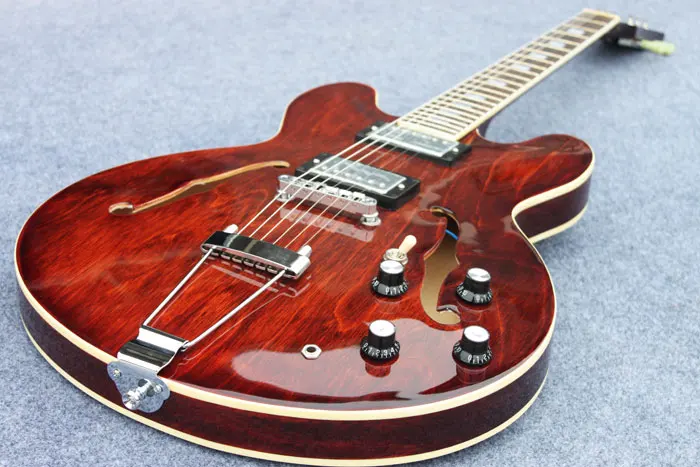 

Best Price Wholesale Promotion Jazz Simi Hollow Body Nature Electric Guitar Free Gold Hardware Shipping