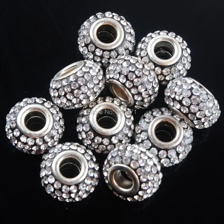 Free shipping Black Clear Crystal Rhinestones Spacer Beads Big Hole Fit European Bracelet Charms