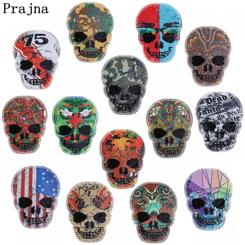 

Prajna Skull Embroidery Reversible Sequins Patch Rose Flower Sew On Patches Cheaper Stripe Patch For Clothing Diy Applique F