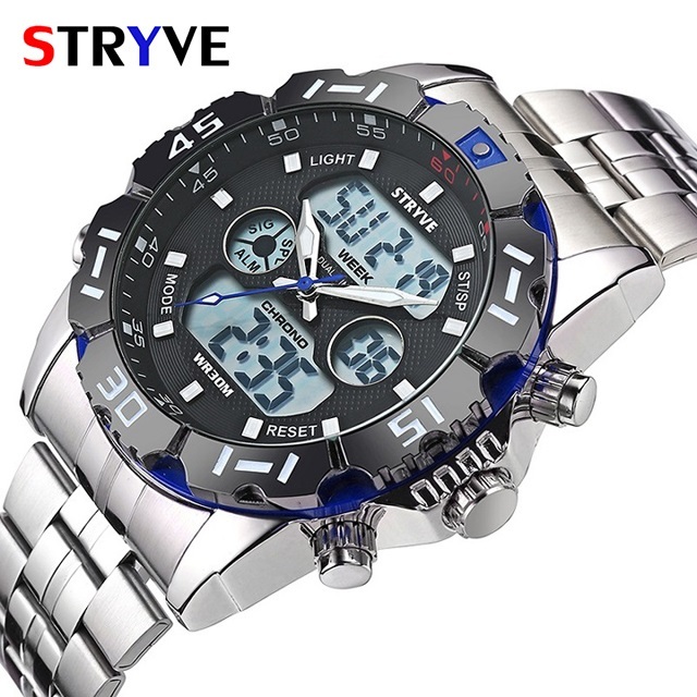 Brand Mens Watches LED Analog Digital Fashion Sport Quartz Watch Men Military Waterproof Stainless Male Wrist Watch relogio