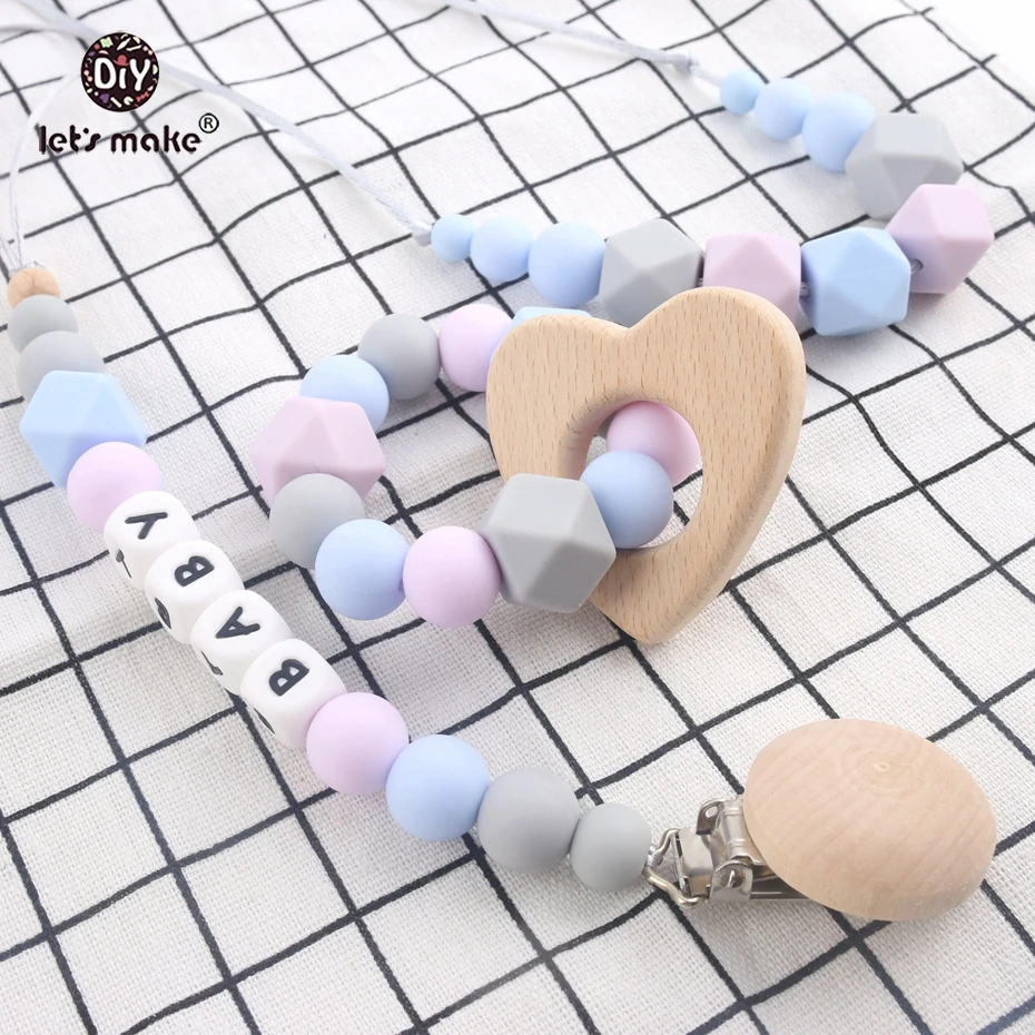 

Let's make Baby Nursing Set Customize Name Pacifier Clip Chain Teething Heart Wooden Pendant Feeding Necklace Nurse Gift Teether