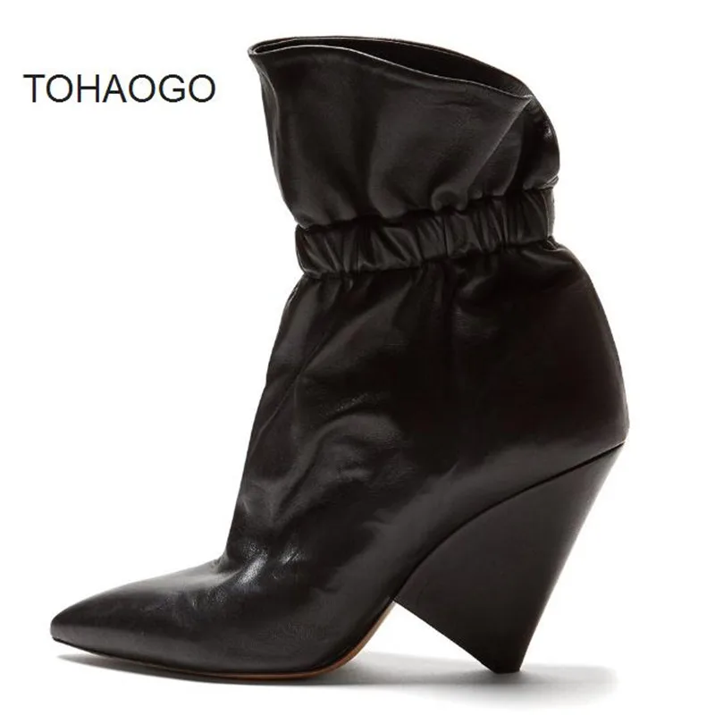 

Spring fashion black pointed cone elastic short ankle boots big size 40 41 high heel women's boots damski boty topuklu bot