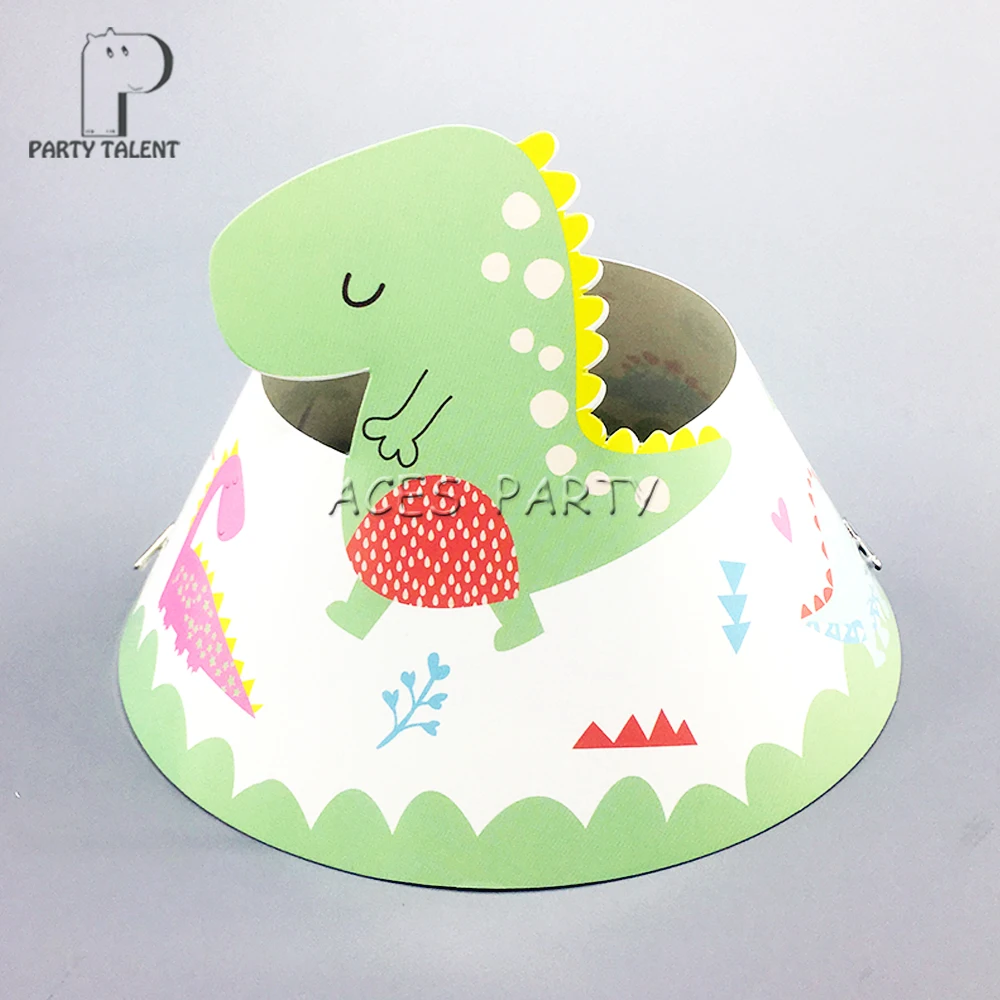 Вечерние принадлежности 8 шт. для детей Детские динозавры милый динозавр тема украшения день рождения Кепка шляпа с резинкой