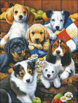

R thread 100% Printed Unfinished Cross Stitch Patterns Sets Embroidery Handmade Needlework Kits,lovely dogs