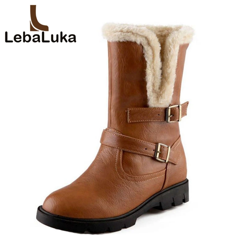 

LebaLuka Size 34-39 Women High Heel Mid Calf Boots Two Method Winter Warm Snow Botas Half Short Gladiator Boot Footwear Shoes