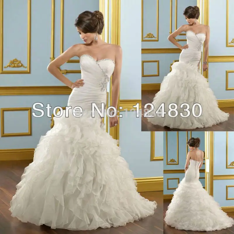 

Free Shipping cheap Unique Best-selling Elegant Sweetheart Strapless Lace Up Chapel Train Mermaid Bridal Gown Vestido de Noiva