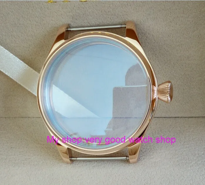 Caixa do Relógio de Aço Inoxidável com Chapeamento de Ouro Movimento do Vento Parnis Rosa Fit 6497 – 6498 Mão Mecânica 05 44 mm 316l