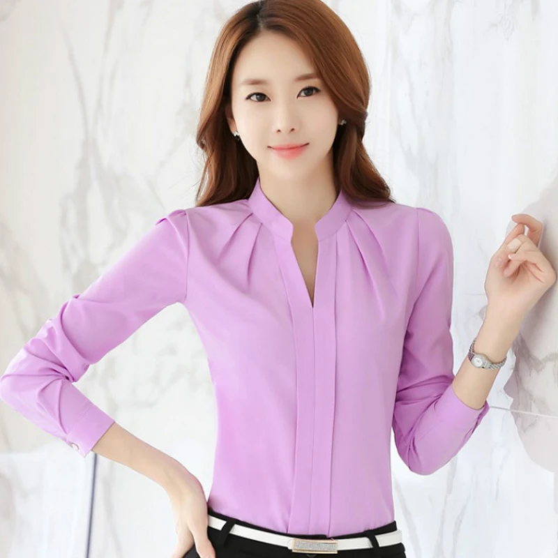 Achat Nouvelle mode 2017 printemps de Causalité Femmes Blouses top à manches longues Plus La Taille usure de bureau Élégant en mousseline de soie Shirt blousa 881B