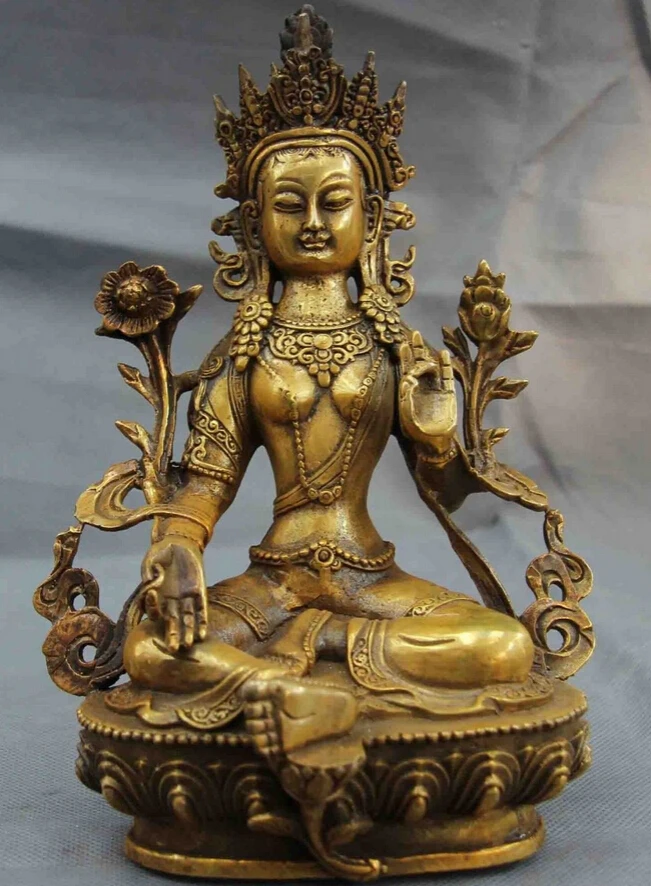 

shitou 001443 Tibet Buddhism Temple Copper Bronze Green TaRa Kwan-Yin Guan Yin Buddha Statue