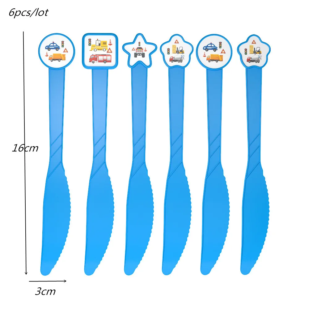 132*220 см Мультяшные автомобили скатерть строительная машина вечерние одноразовая скатерть для стола для детского дня рождения вечерние поставки 1 шт - Цвет: Knife 6pcs