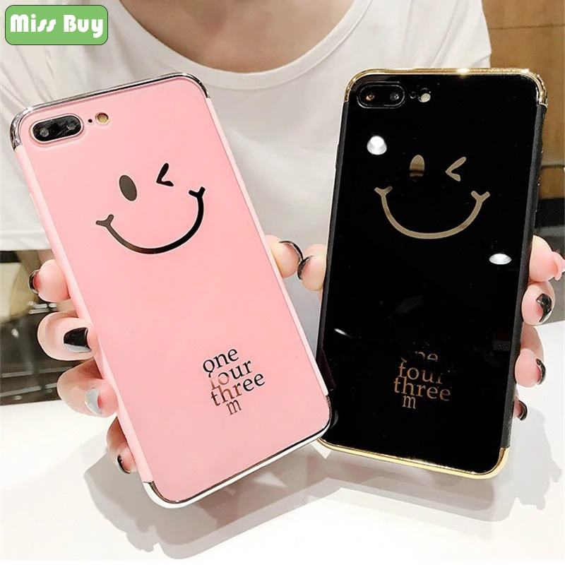 Missbuy Mirror Smile Face Phone Case for iPhone X 8 7 6 Plus Luxury Plating PC Back Cover Samsung Galaxy S8 Bag |