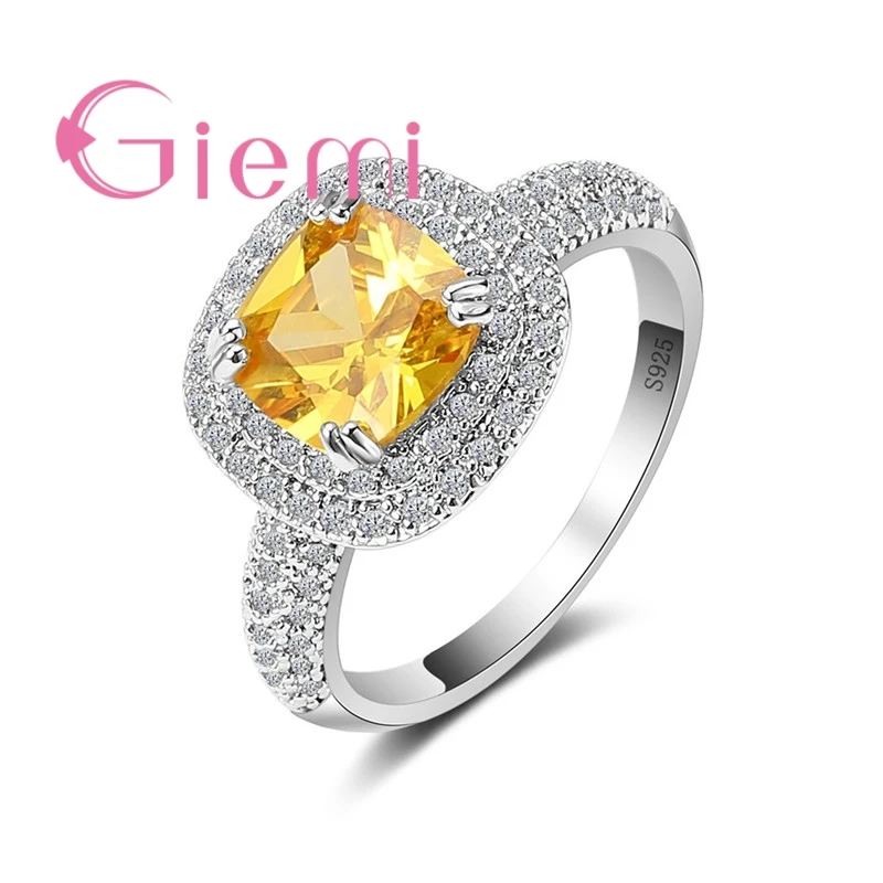 

Personality Square Yellow Crystal Stone 925 Sterling Silver and CZ Multi-Layer Ring for Women Anniversary Jewelry