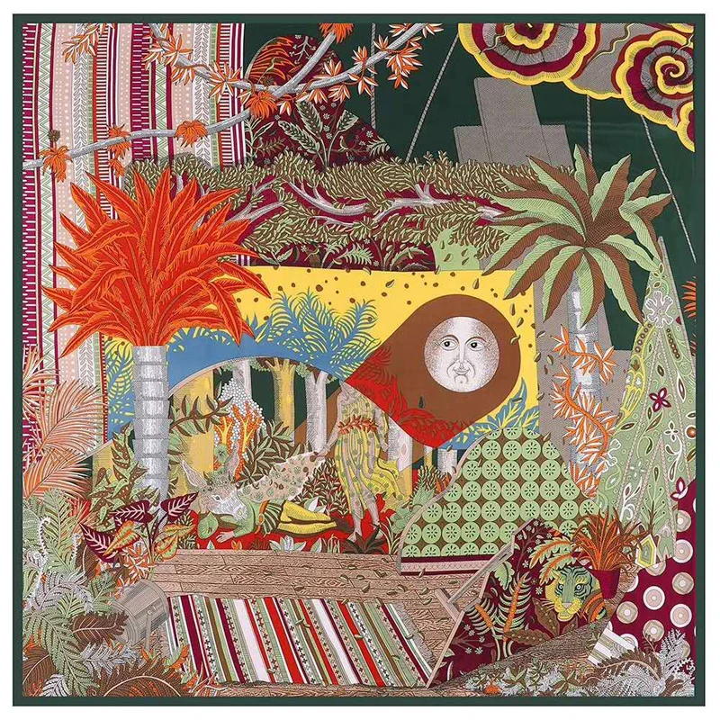 

2019 New 100% Silk Scarf Women Large Shawls Sun World Print Stoles Square Bandana Luxury Kerchief Scarf Female Foulards 130CM