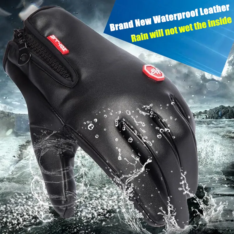 Gants chauds d'hiver en cuir PU unisexe 10p, pour écran tactile à 3 doigts, velours doré, gants de course, de randonnée, de Ski, imperméables