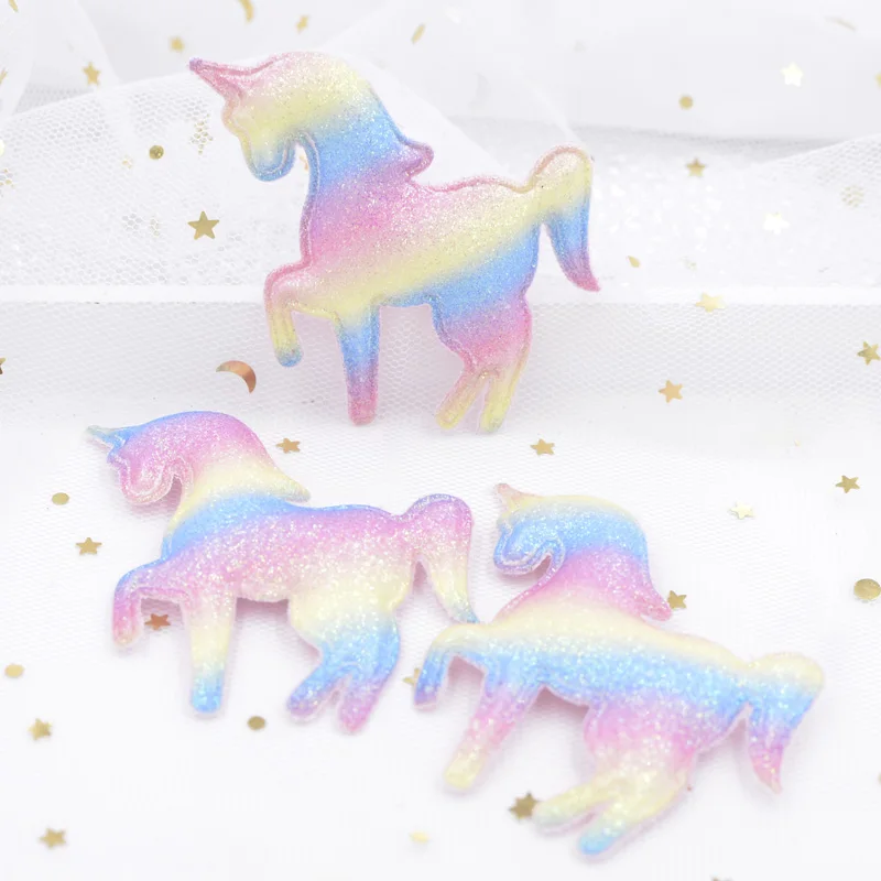 

Upscale Glitter Iridescence Cartoon Unicorn Applique Padded Patches for DIY Happy Birthday Party Magical Dessert Gifts Decor S36