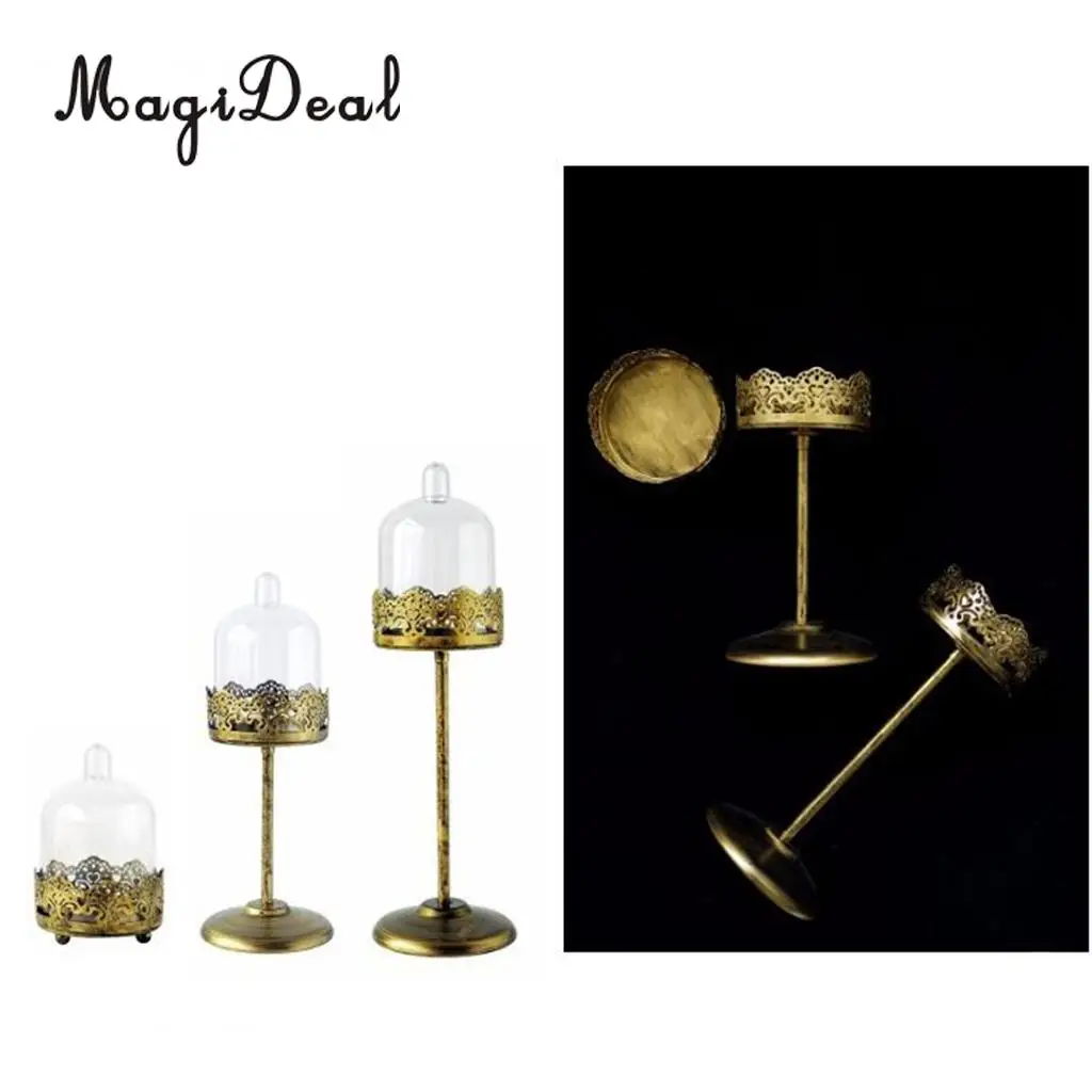 MagiDeal Mini Cake Plate with Stand Dome Cover, Elegant Metal Mini Cupcake Stand for Party Birthday Baby Shower Dessert Display