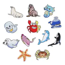 

12 Pcs Iron On Patch Marine Animals Pattern Embroidery Patches Badges For Jeans T-Shirts Decoration Sewing Accessories
