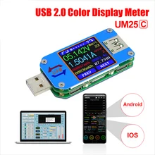 RD UM25C/UM25 USB 2,0 type-C цветной ЖК-тестер измеритель напряжения тока Вольтметр Амперметр Измерение заряда батареи сопротивление кабеля