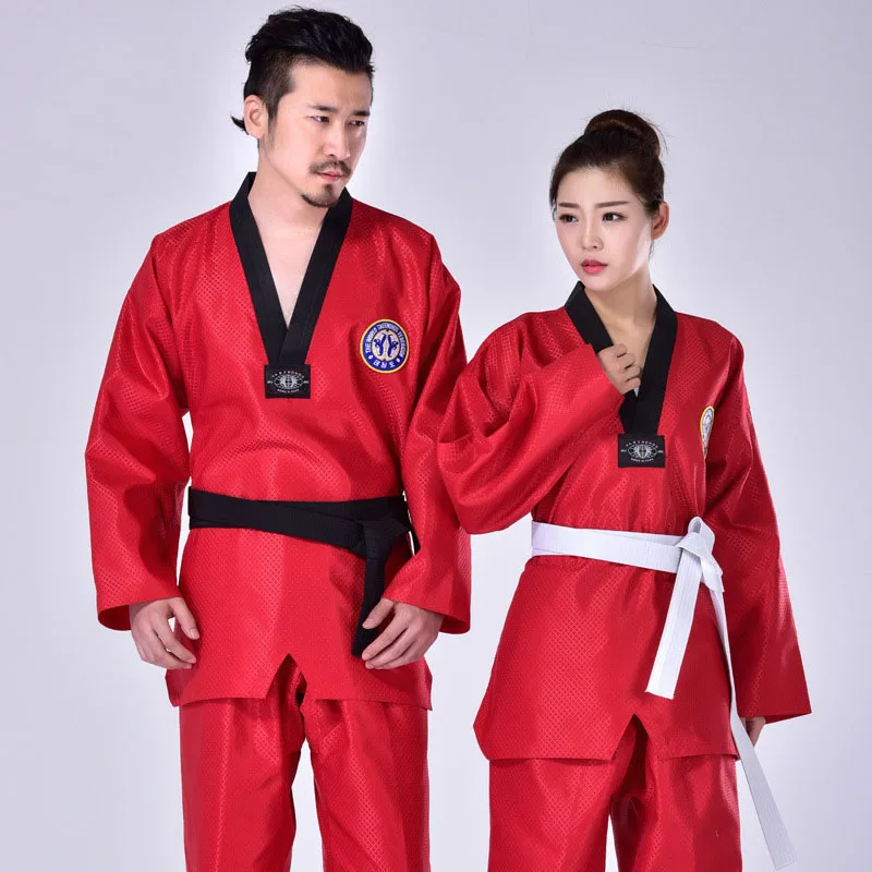 

3 Colors Taekwondo Uniform Clothes Martial Arts Red Suite Kids Adult Student Tae kwon do dobok approve Black V-Neck clothing F