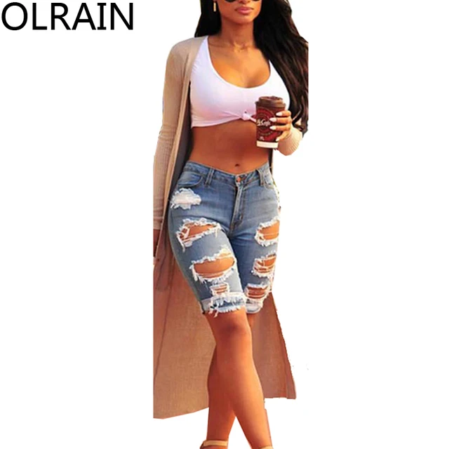 distressed midi shorts