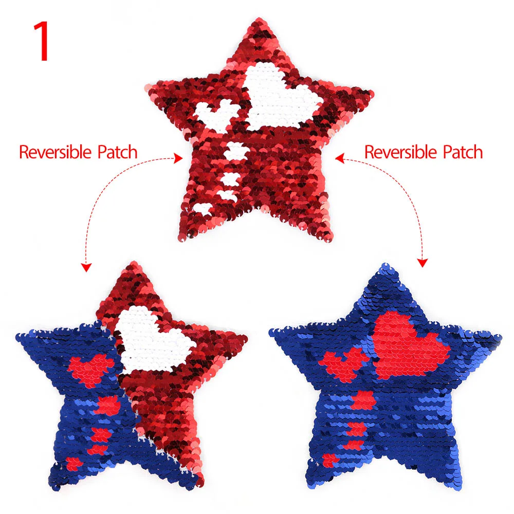 

1PC 2018 NEW Butterfly and Five Star Reversible Sequins Sew On Patch for clothes DIY Patch Applique Bag Clothing Decoration