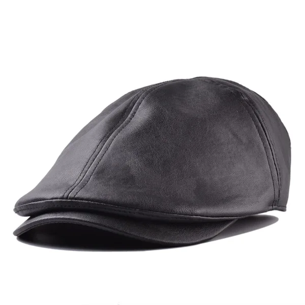 LUCKYLIANJI унисекс из искусственной кожи кепки вождения солнцезащитный козырек таксиста Newsboy берет шляпа регулируемый размер - Цвет: Черный