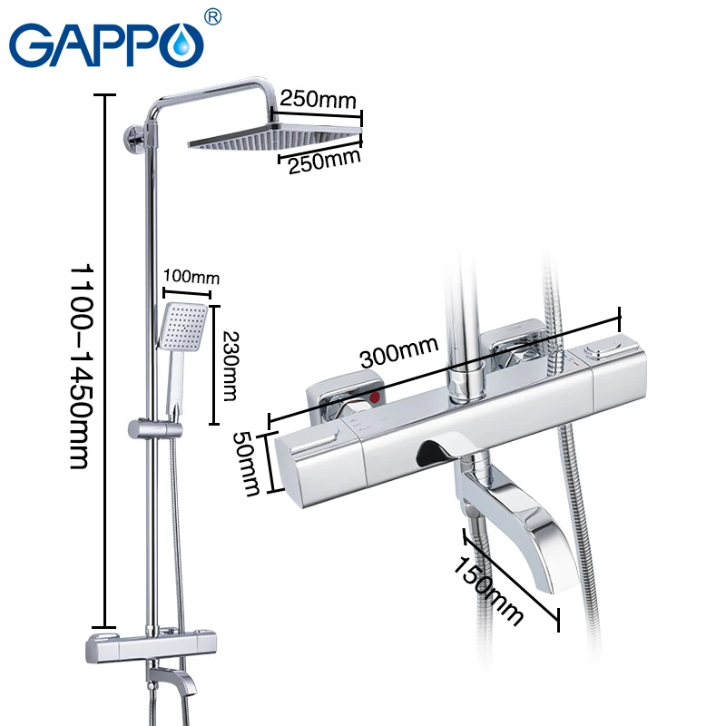 GAPPO Душевая система термостатический смеситель для душа хромированный смеситель для раковины водопад смеситель для ванны дождевой душевой набор дождевая Душевая система