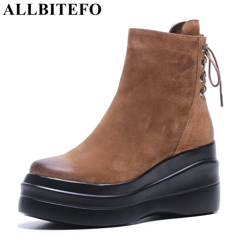 

ALLBITEFO fashion brand genuine leather wedges heel platform women boots high heels high quality winter boots girls boots