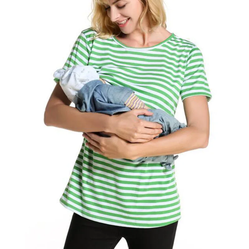 Summer Nursing Tops Maternity Clothes Striped Breastfeeding T-shirts Feeding Tees Pregnancy Tops For Pregnant Women Clothing