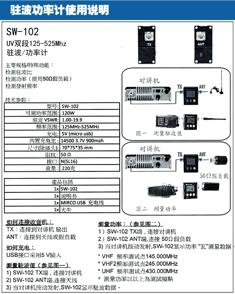 SW-102 100-520 МГц цифровой УКВ/УВЧ мощность КСВ метр SURECOM для приемопередающей радиостанции
