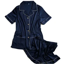 Короткие штаны+ топы с короткими рукавами; ; пижамные комплекты из двух предметов; Шелковая атласная одежда для сна; высокое качество; цвет розовый, синий, белый