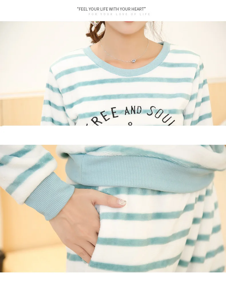 Women Autumn Spring Pajamas Long Sleeve Night Wear Clothes Stripe O-Collar Pajama Suits Women Nighty 2018 Sleeping Clothes JW337 (55)