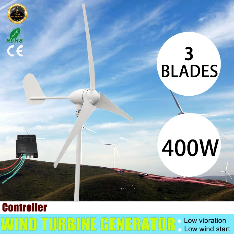 

400W 12V 24 V 5 Blades Wind Turbine Generator Power Nylon Fiber Blade Windmill Energy with Waterproof DC Charge Controller
