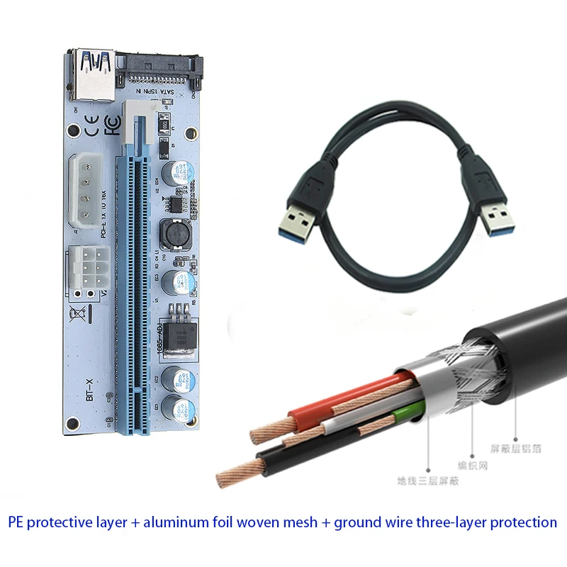 PCIE Express 1X до 16X Riser Card настольная Видеокарта адаптер питания 15pin SATA 4pin 6pin для майнинга Биткоин Litecoin gaming