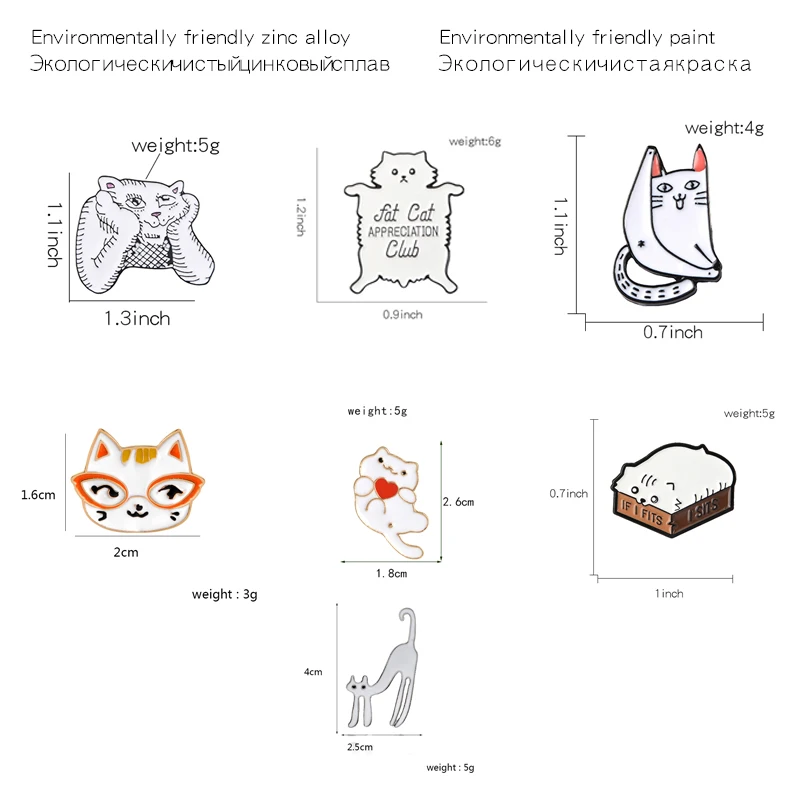 Various cat series Denim Enamel pins Fat Lazy Cute Badges Brooches Fashion Friends Gifts for Pet lovers Jewelry wholesale