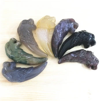 

4PCS/Lot Mixed Color Natural Agates Stone Wolf's Fang Spike Shape Pendants Wolf Head Necklace Pendant For Jewelry Making 53*25MM