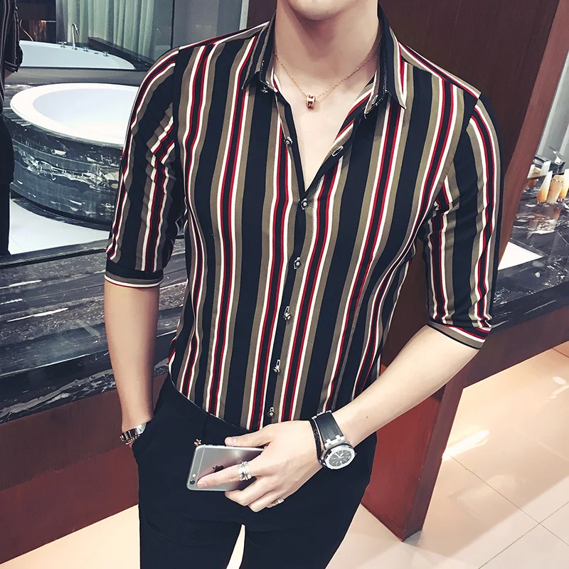 2019 New Korean Striped Long sleeved Shirt Gentleman Nightclub Bar KTV ...