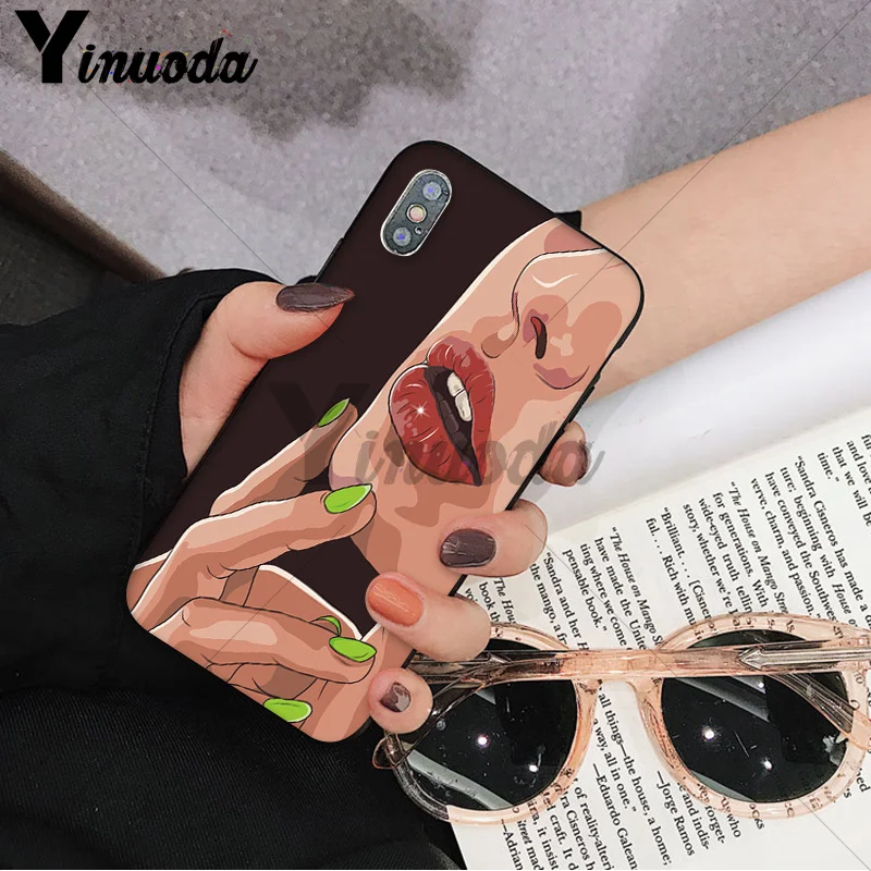 Yinuoda сексуальная девушка Красные Губы Поцелуй ТПУ Мягкий силиконовый чехол для телефона чехол для iPhone 8 7 6 6S Plus 5 5S SE XR X XS MAX Coque Shell - Цвет: A21