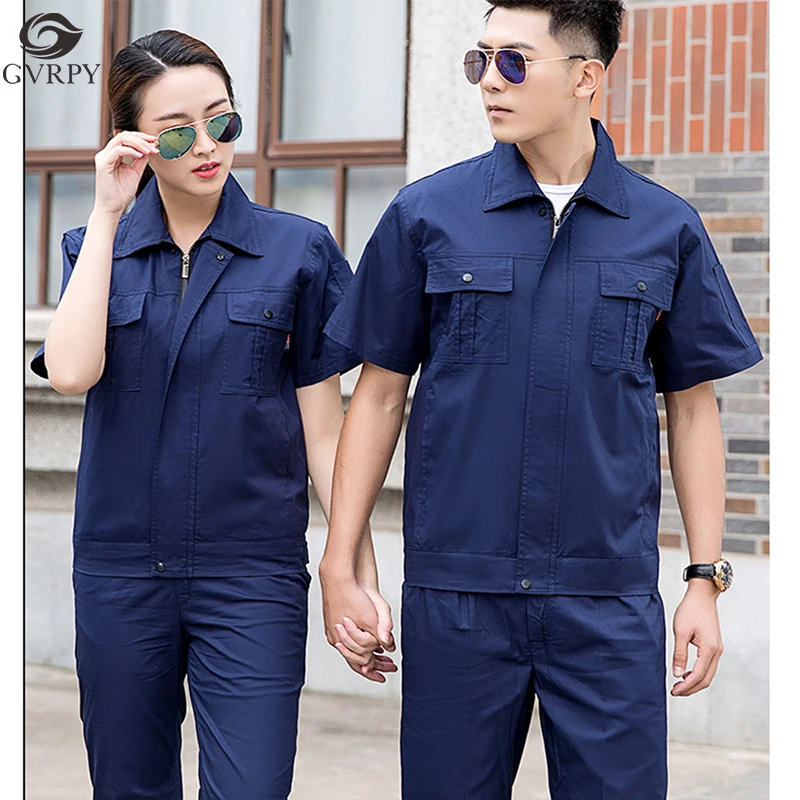 

Cotton Solid Color Short-sleeved Workshop Uniform Mechanical Maintenance Car Beauty Overalls Engineering Clothing Jacket Pants