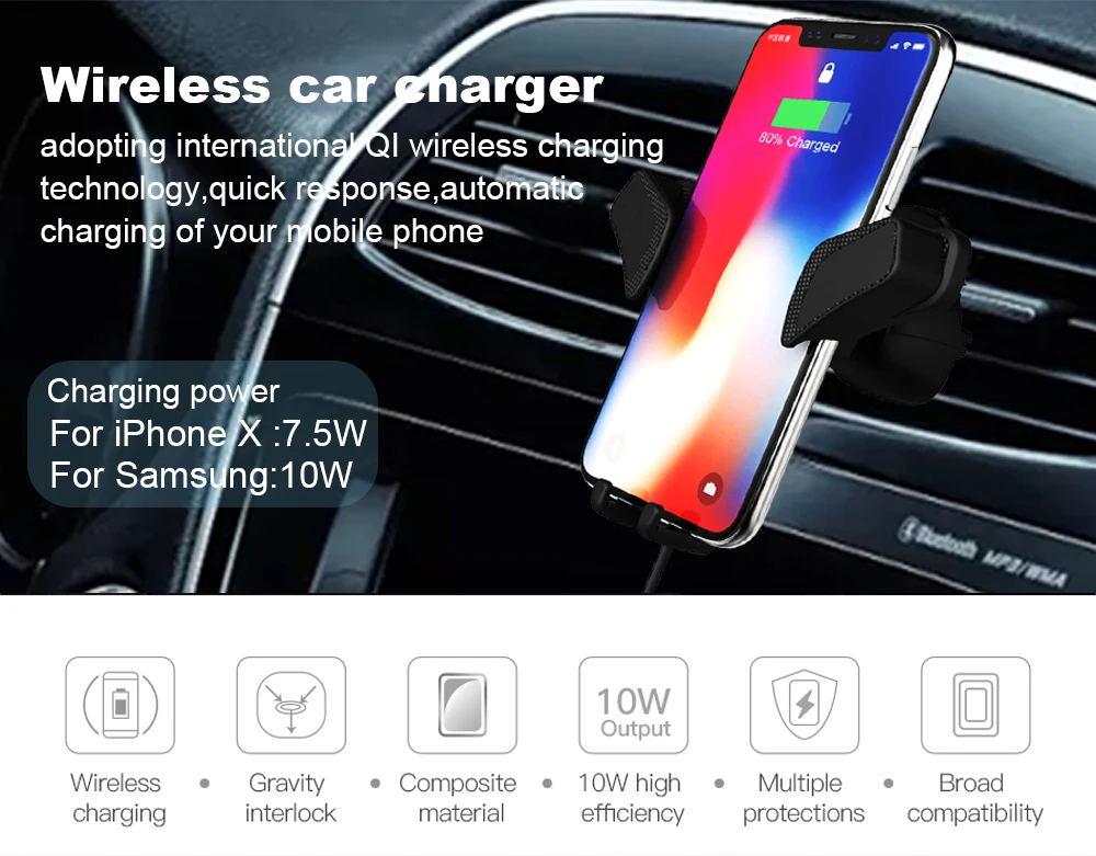 NYFundas 2in1 Car Wireless Charger For Samsung Gaxary S9 S8 Plus Note 9 8 S7 Edge iphone 8Plus 8 X Fast Charging Mount Accessory (2)