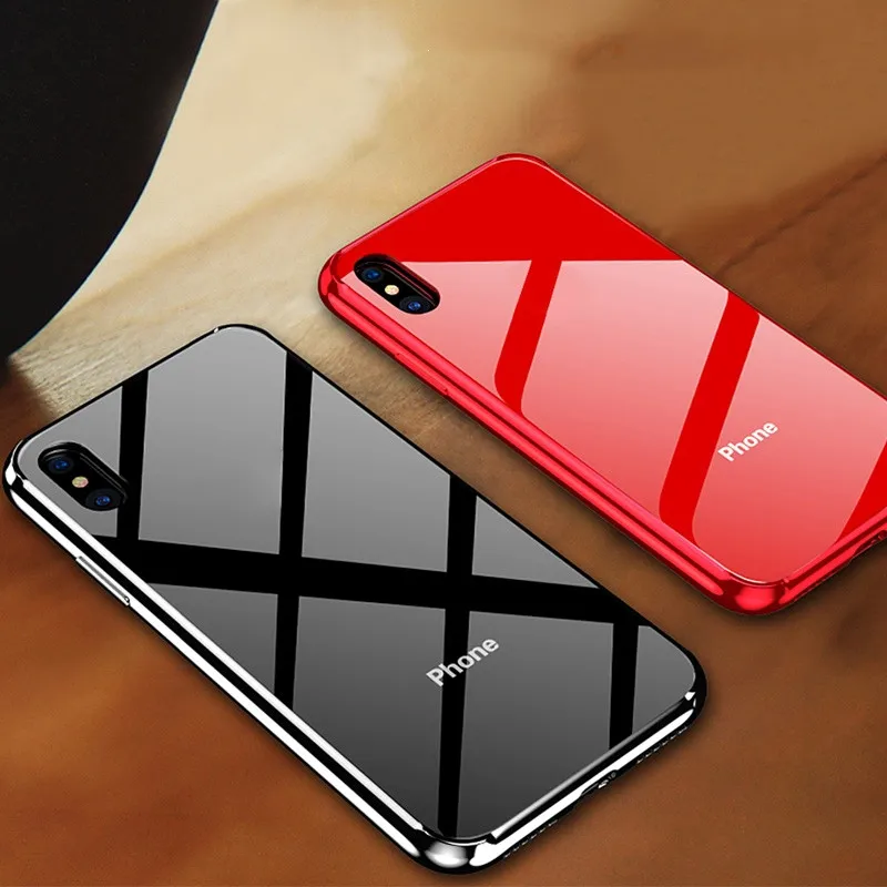 

Luxury Tempered Glass Case For Iphone XS MAX XR 10 6S 6 7 8 Plus Phone Case Coque Plating Mirror Funda Cover Hard Back Shell