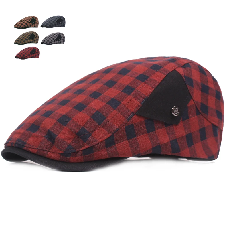 

Summer Beret Caps For Men Women Cotton Visors Sun Hat Outdoor Mens Flat Caps Adjustable Adult Plaid Berets Casquette Boina Caps