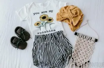 

Summer Cute Toddler Kids Baby Girls Sunflower Tops Romper Bodysuit Stripe Pants Outfits Set