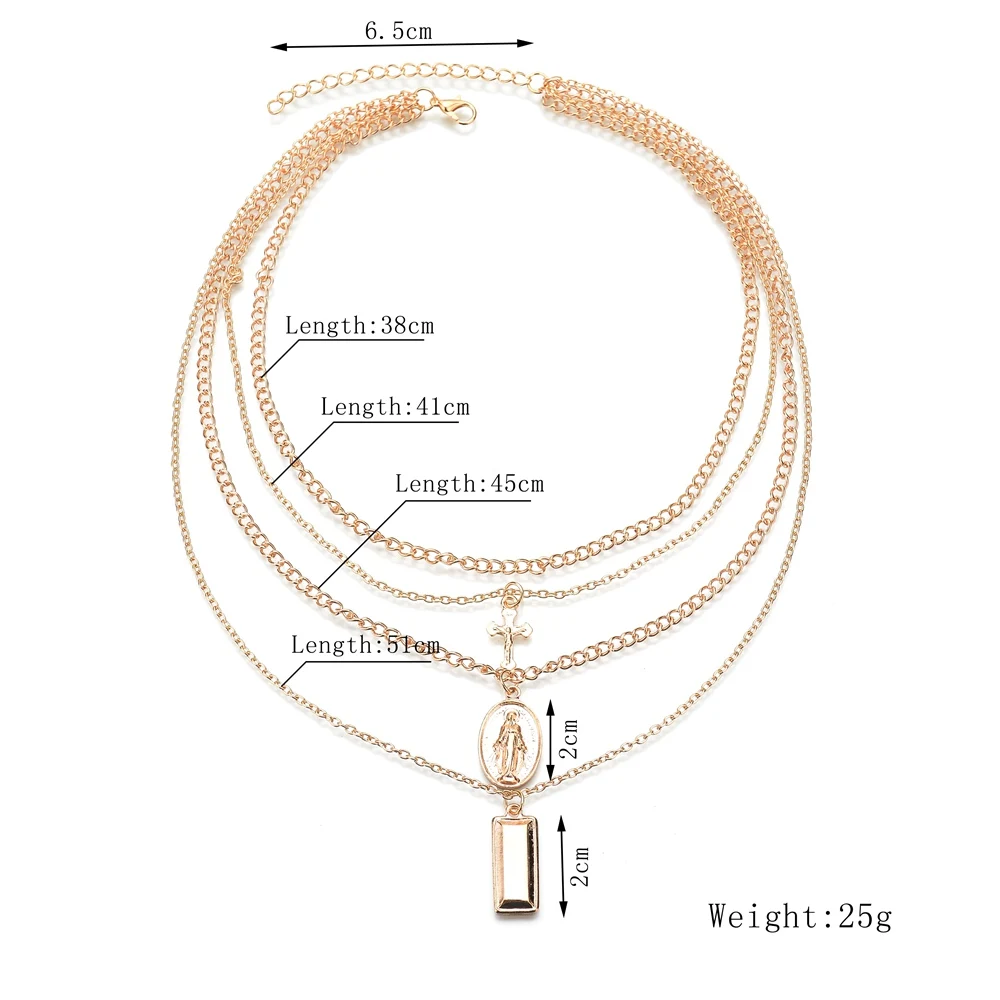 Terreaupath ретро женский квадратный крест девственница Мэри подвеска цепочка ожерелье Золотое многослойное на ключицы ожерелье набор Combinatio ювелирные изделия