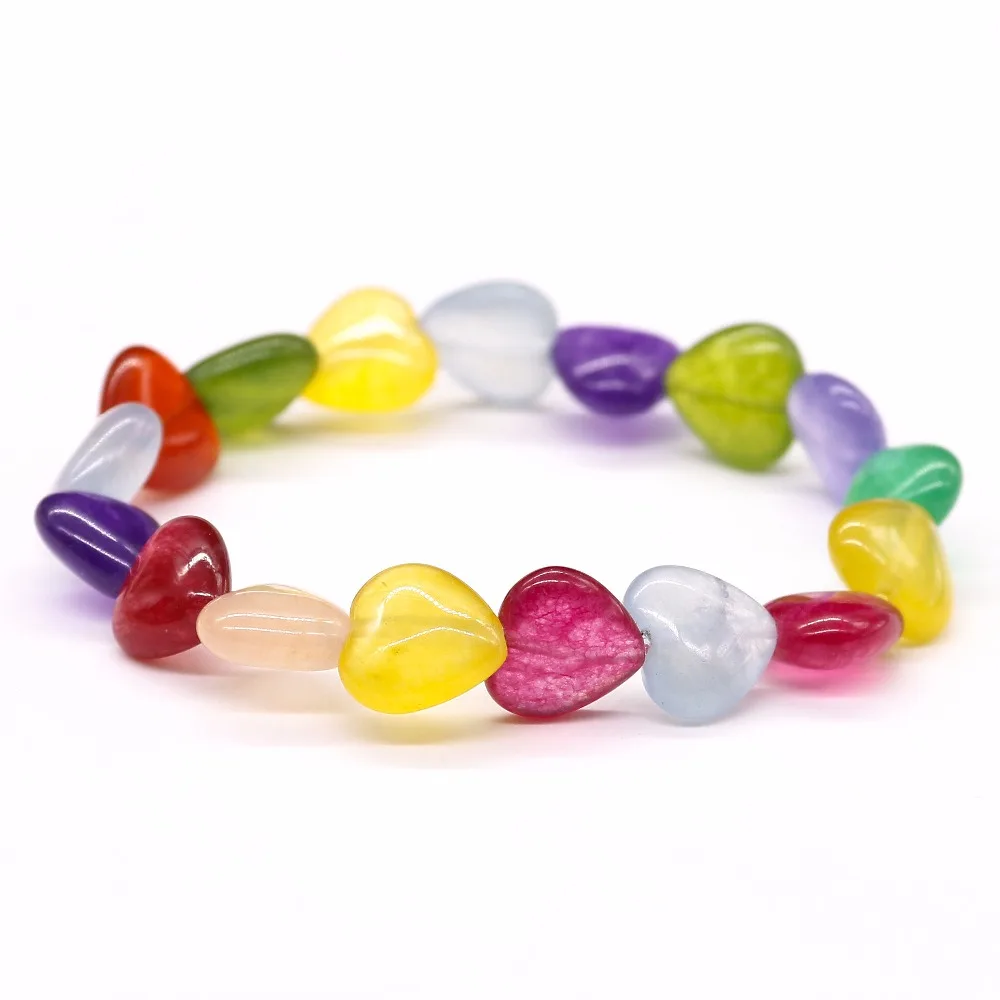 Summer Beach Random Color Heart Nature Stone Chakra Bracelet Rainbow